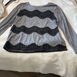 Gray and Black Lace Women's Top